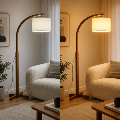 Japanese Wood LED Adjustable Height Floor Lamp