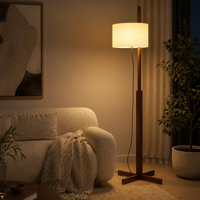 Japanese Wood LED Adjustable Height Floor Lamp