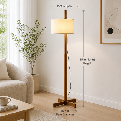 Japanese Wood LED Adjustable Height Floor Lamp