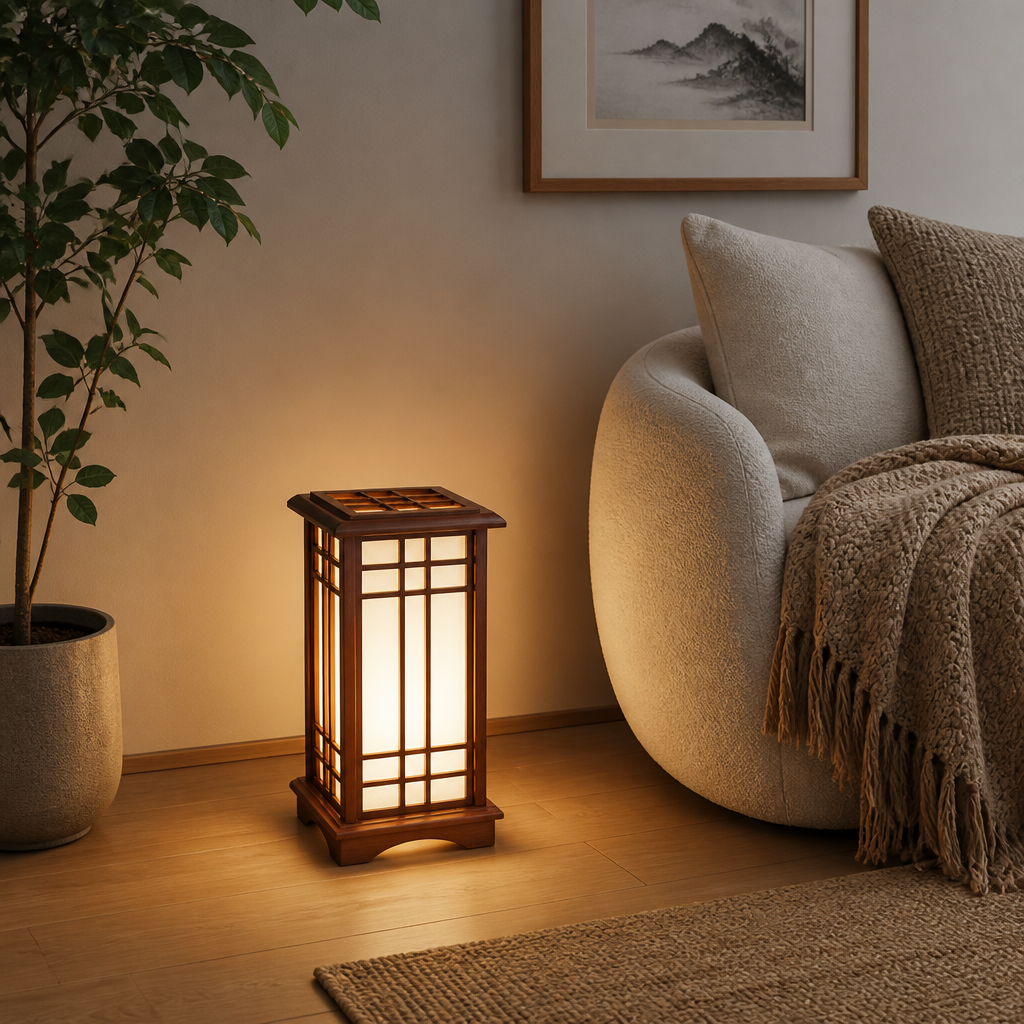 Japanese Wood LED Square Floor Lamp