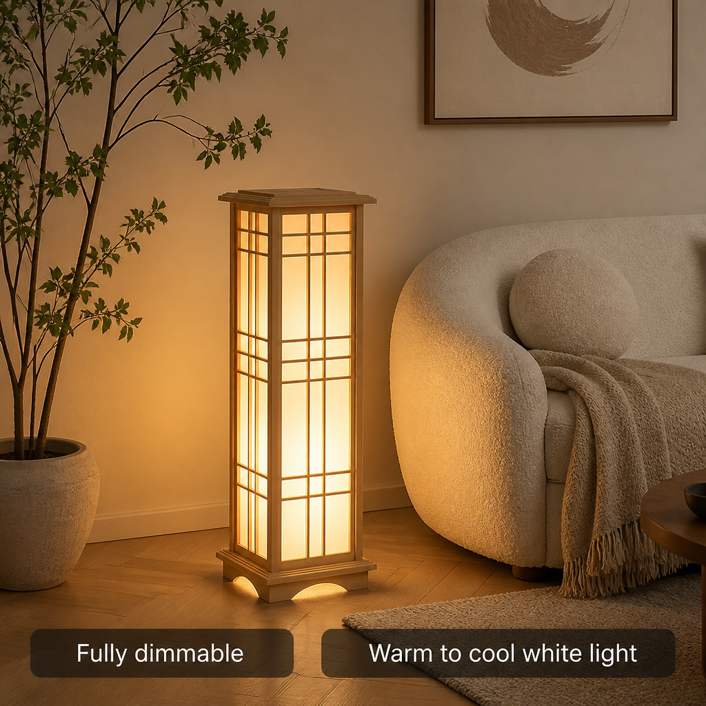 Japanese Wood LED Square Floor Lamp