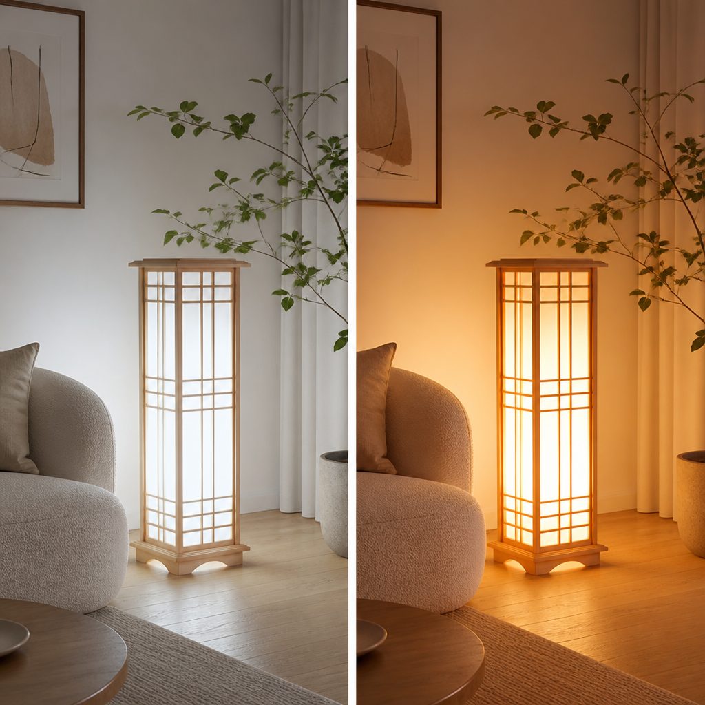 Japanese Wood LED Square Floor Lamp