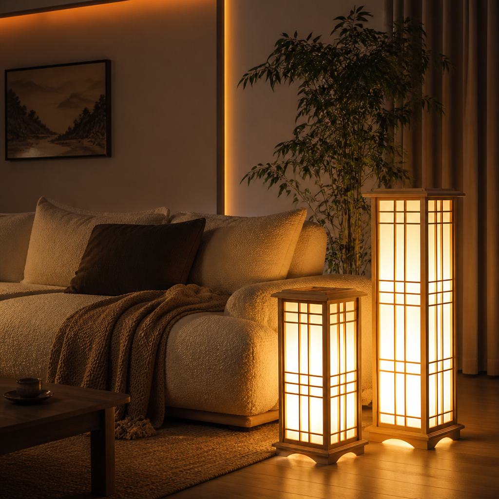 Japanese Wood LED Square Floor Lamp