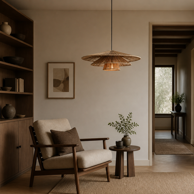 Japanese Woven Rattan Pendant Light