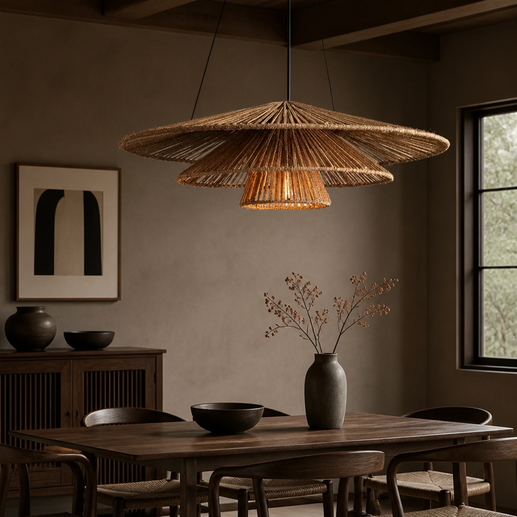 Japanese Woven Rattan Pendant Light