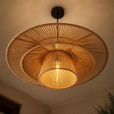 Japanese Woven Rattan Pendant Light