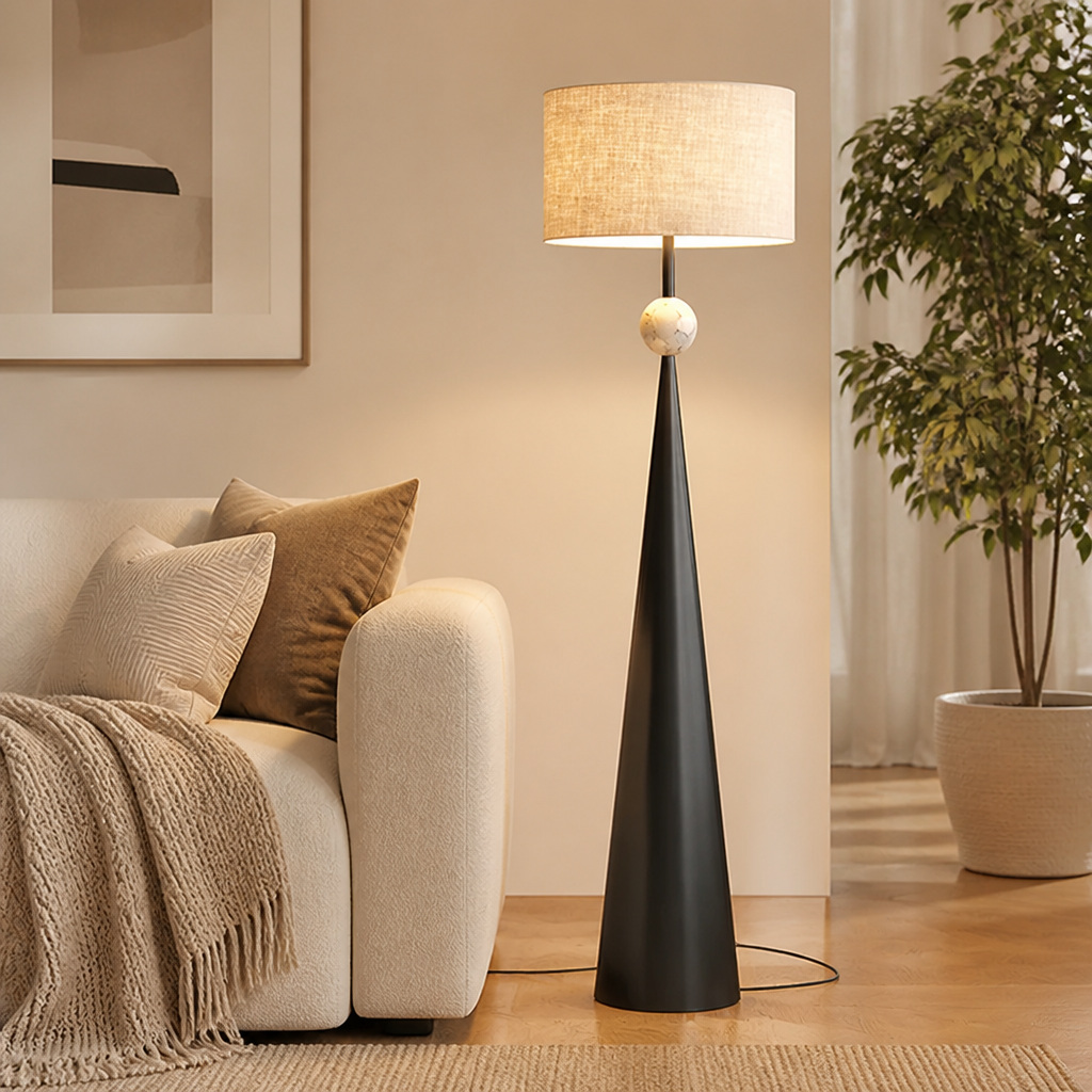 Japanese Wrought-Iron Fabric Shade Floor Lamp