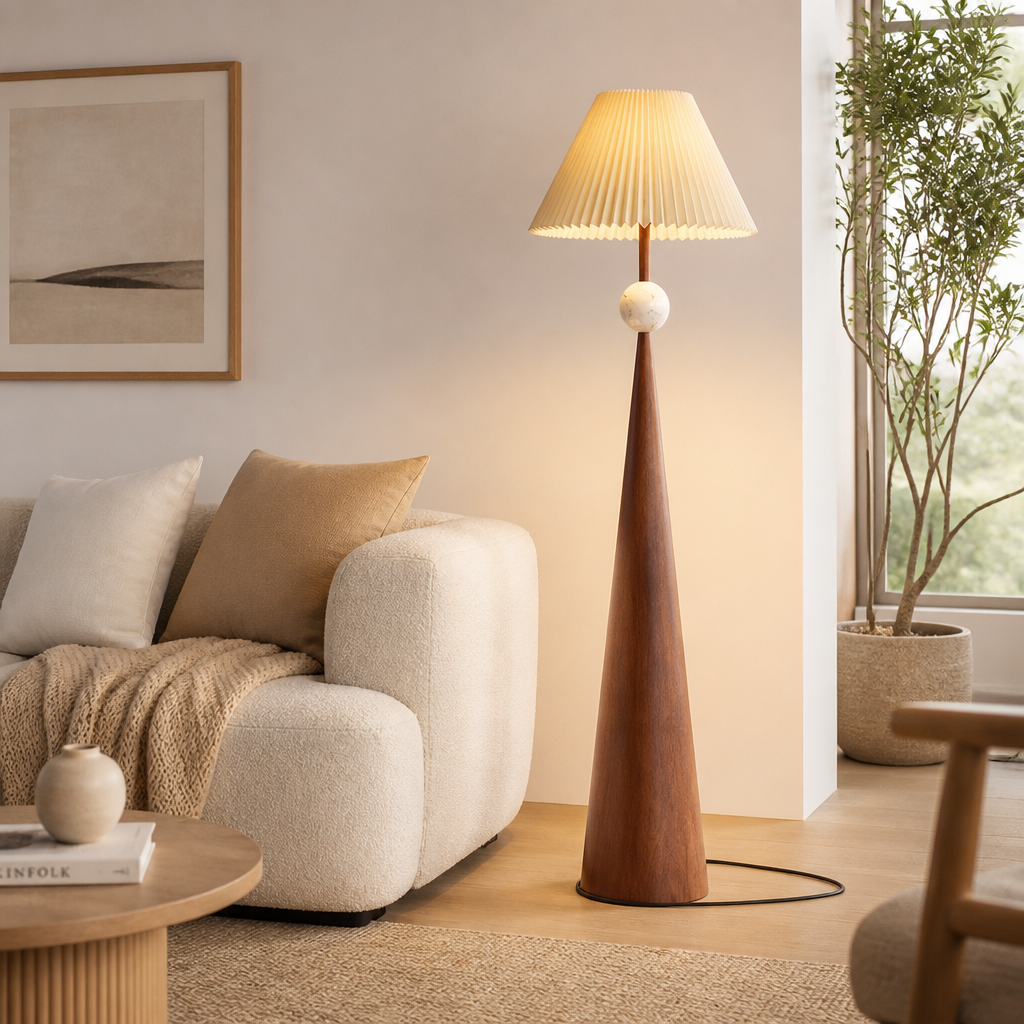Japanese Wrought-Iron Fabric Shade Floor Lamp