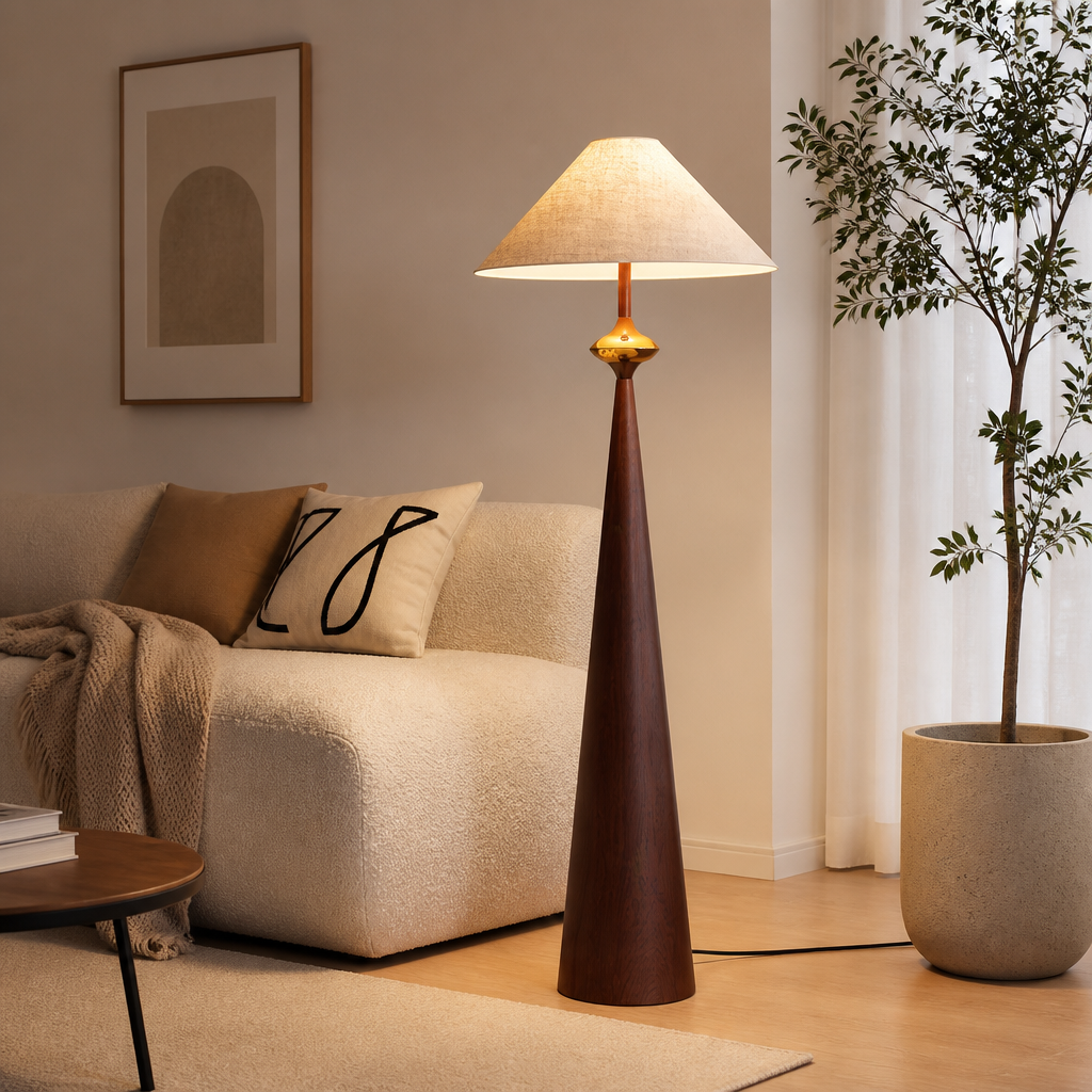 Japanese Wrought-Iron Fabric Shade Floor Lamp