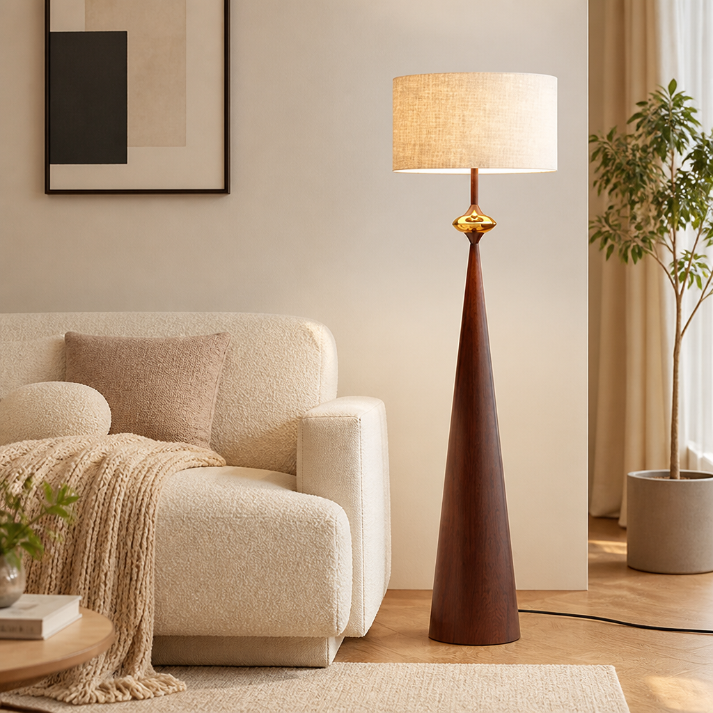 Japanese Wrought-Iron Fabric Shade Floor Lamp