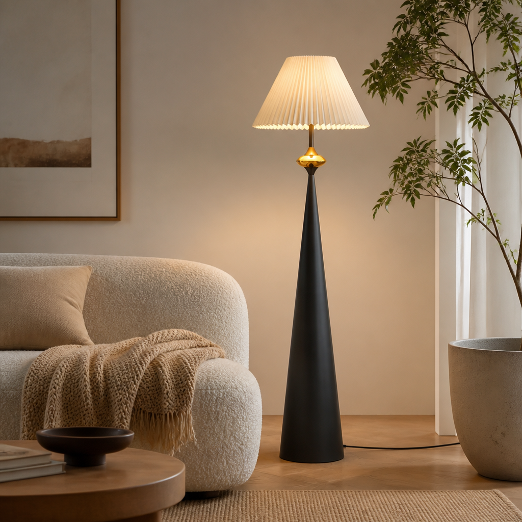 Japanese Wrought-Iron Fabric Shade Floor Lamp