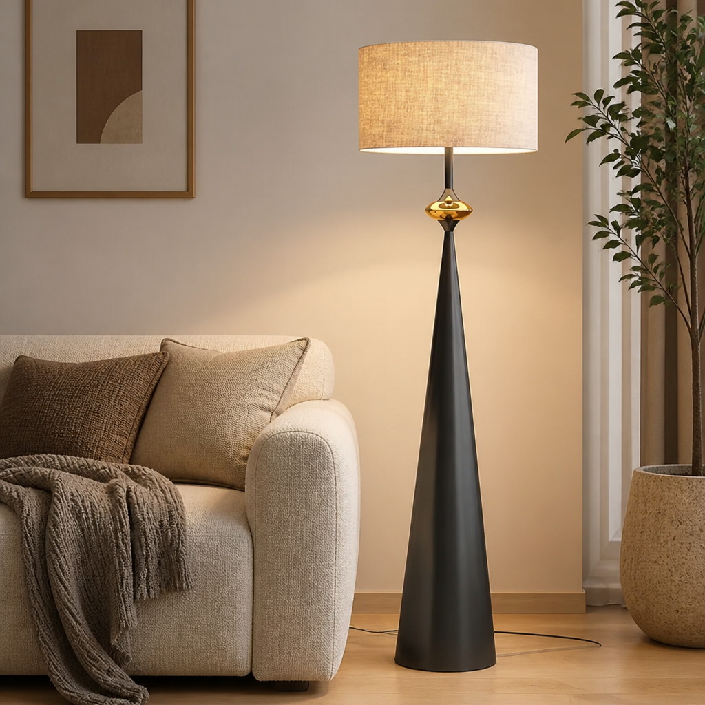 Japanese Wrought-Iron Fabric Shade Floor Lamp