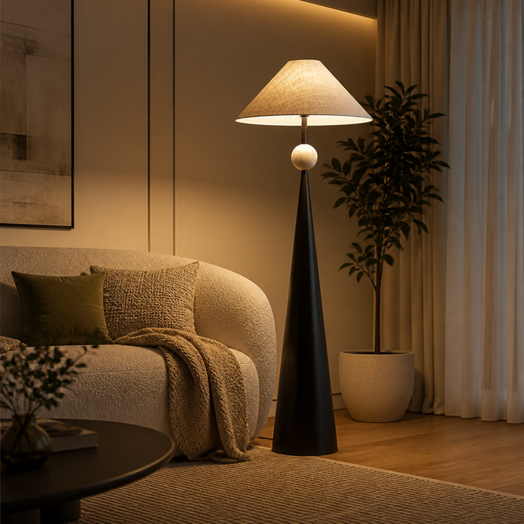 Japanese Wrought-Iron Fabric Shade Floor Lamp