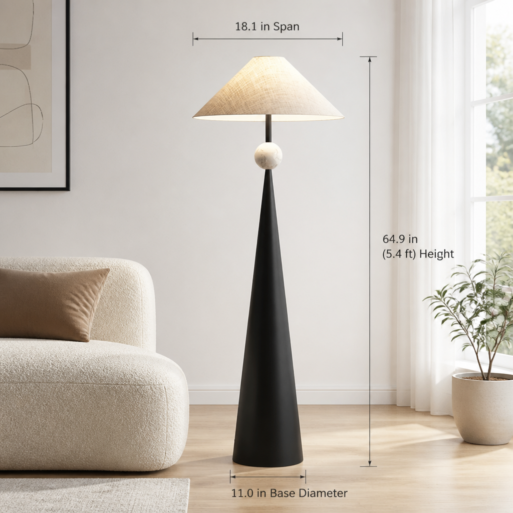 Japanese Wrought-Iron Fabric Shade Floor Lamp