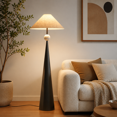 Japanese Wrought-Iron Fabric Shade Floor Lamp
