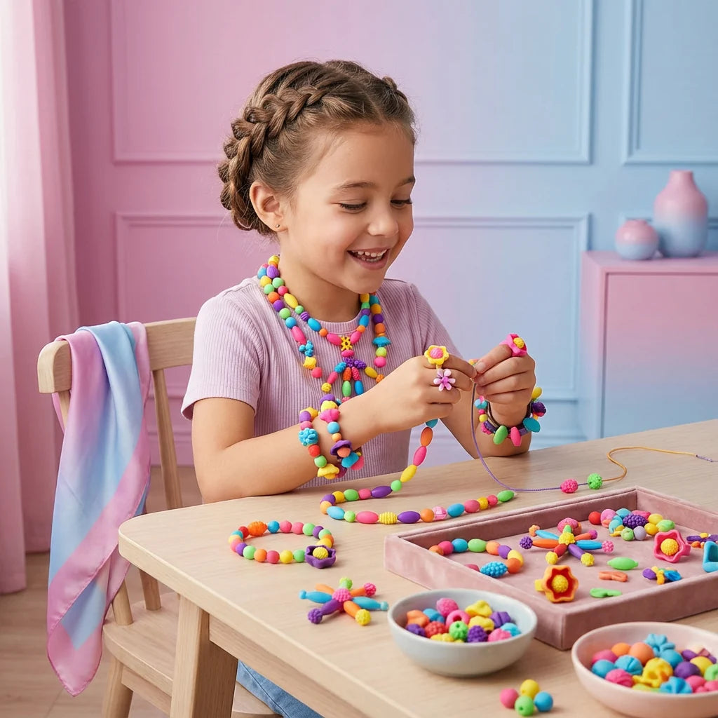 Kids Bead Set Over 500 Pieces Snap-Together Non-Toxic