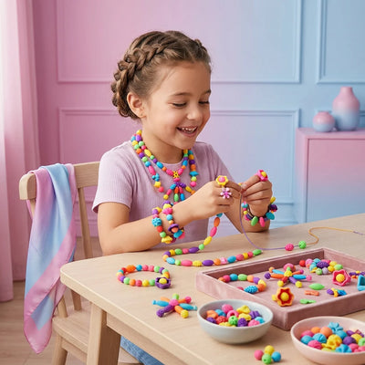 Kids Bead Set Over 500 Pieces Snap-Together Non-Toxic