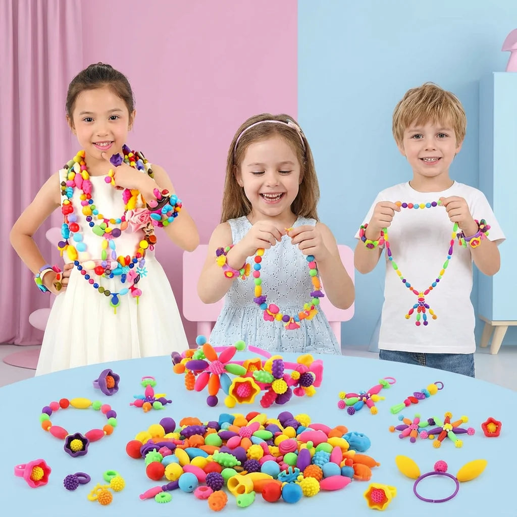 Kids Bead Set Over 500 Pieces Snap-Together Non-Toxic