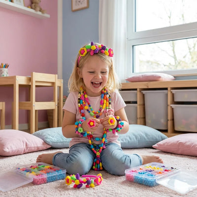 Kids Bead Set Over 500 Pieces Snap-Together Non-Toxic