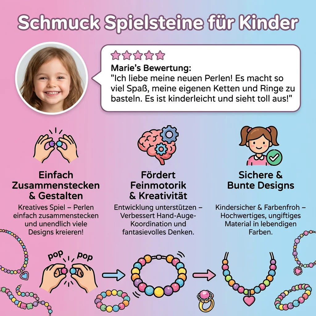 Kids Bead Set Over 500 Pieces Snap-Together Non-Toxic