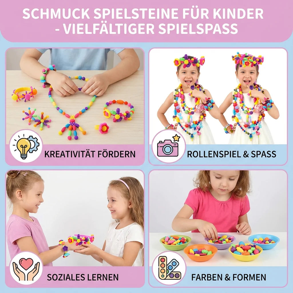 Kids Bead Set Over 500 Pieces Snap-Together Non-Toxic
