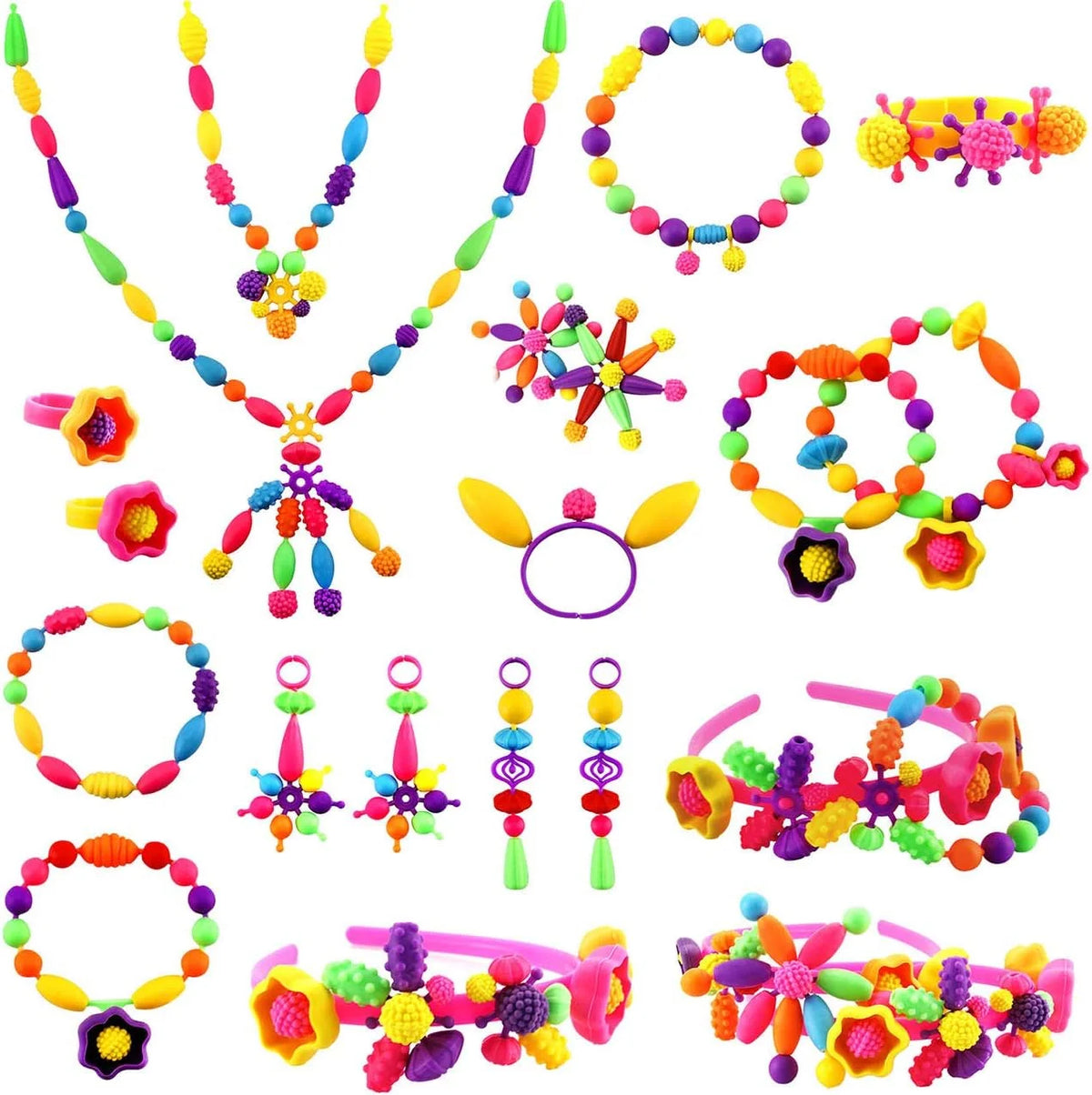 Kids Bead Set Over 500 Pieces Snap-Together Non-Toxic