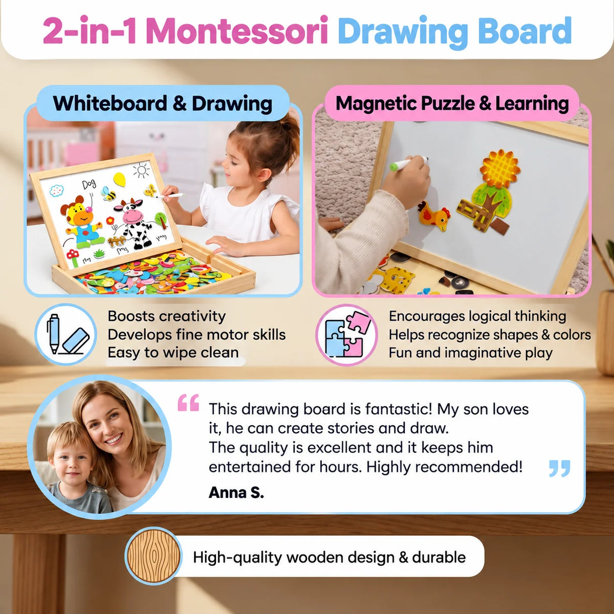 Kids Drawing Board Magnetic & Writable Foldable With Storage