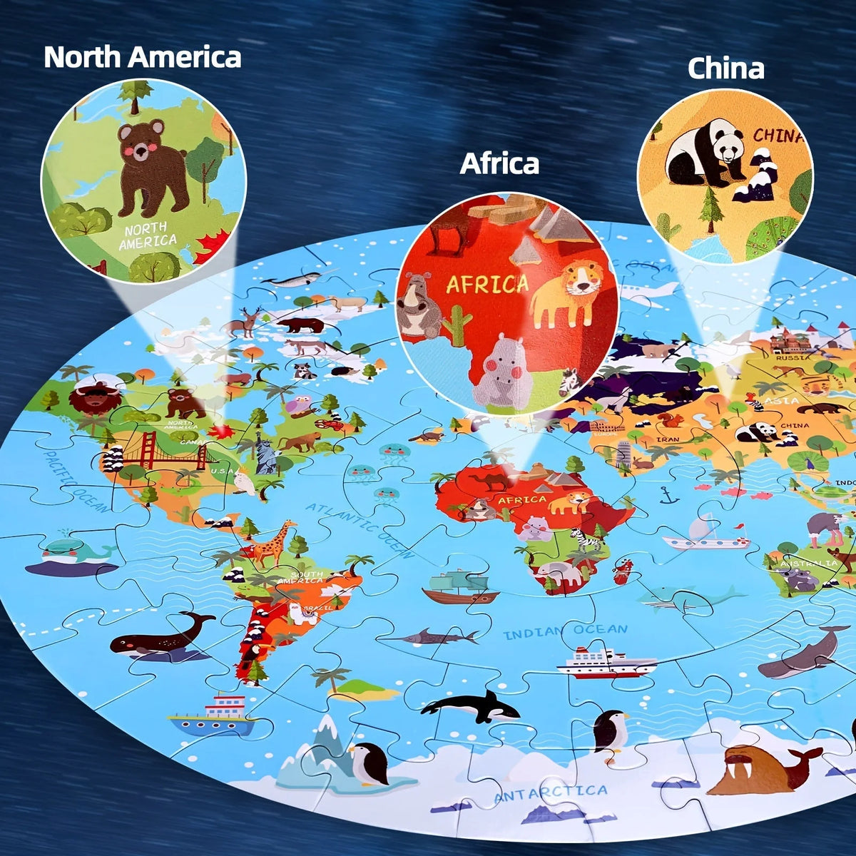 Kids Floor Puzzle Round World Map 70 Pieces