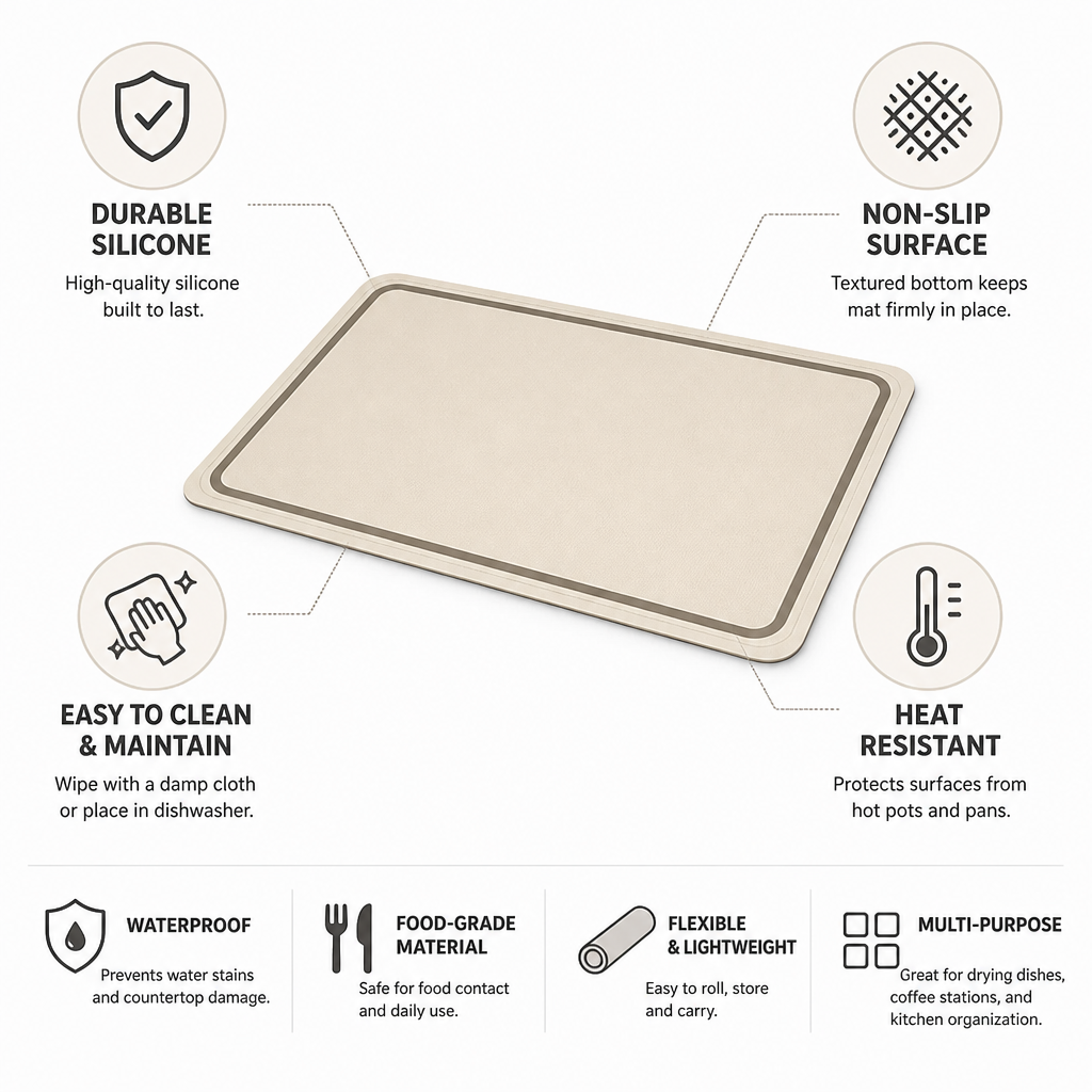 Kitchen Counter Mat Silicone Non-Slip Dishwasher-Safe