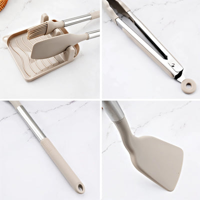 Kitchen Utensil Set 12-Piece Heat-Resistant Silicone Stainless Steel Handles