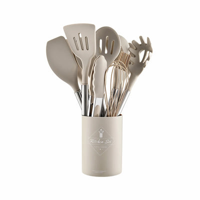 Kitchen Utensil Set 12-Piece Heat-Resistant Silicone Stainless Steel Handles