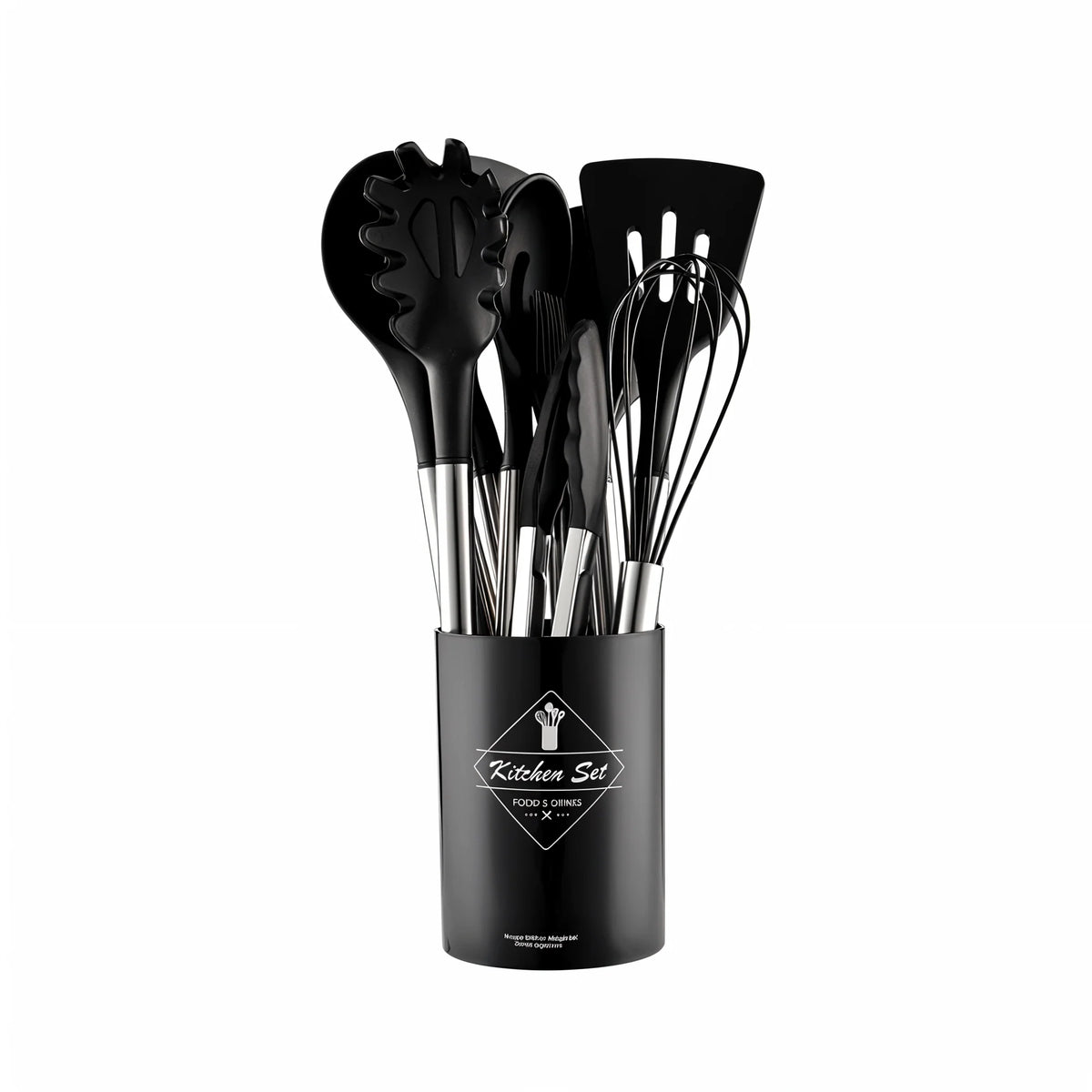 Kitchen Utensil Set 12-Piece Heat-Resistant Silicone Stainless Steel Handles