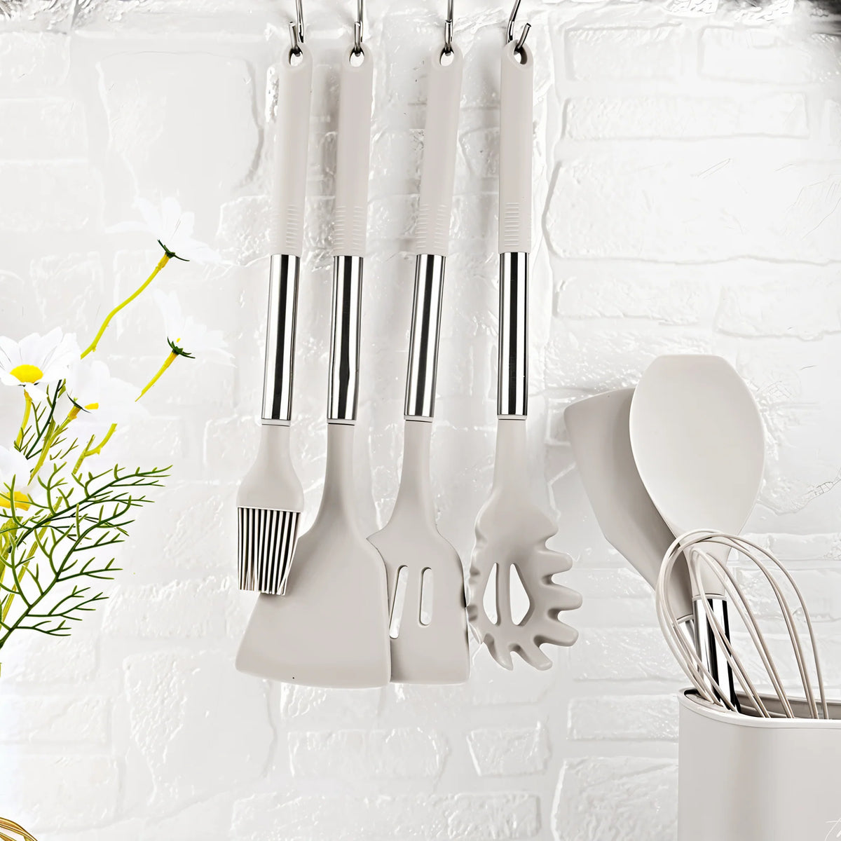 Kitchen Utensil Set 12-Piece Silicone Heads Stainless Steel Handles