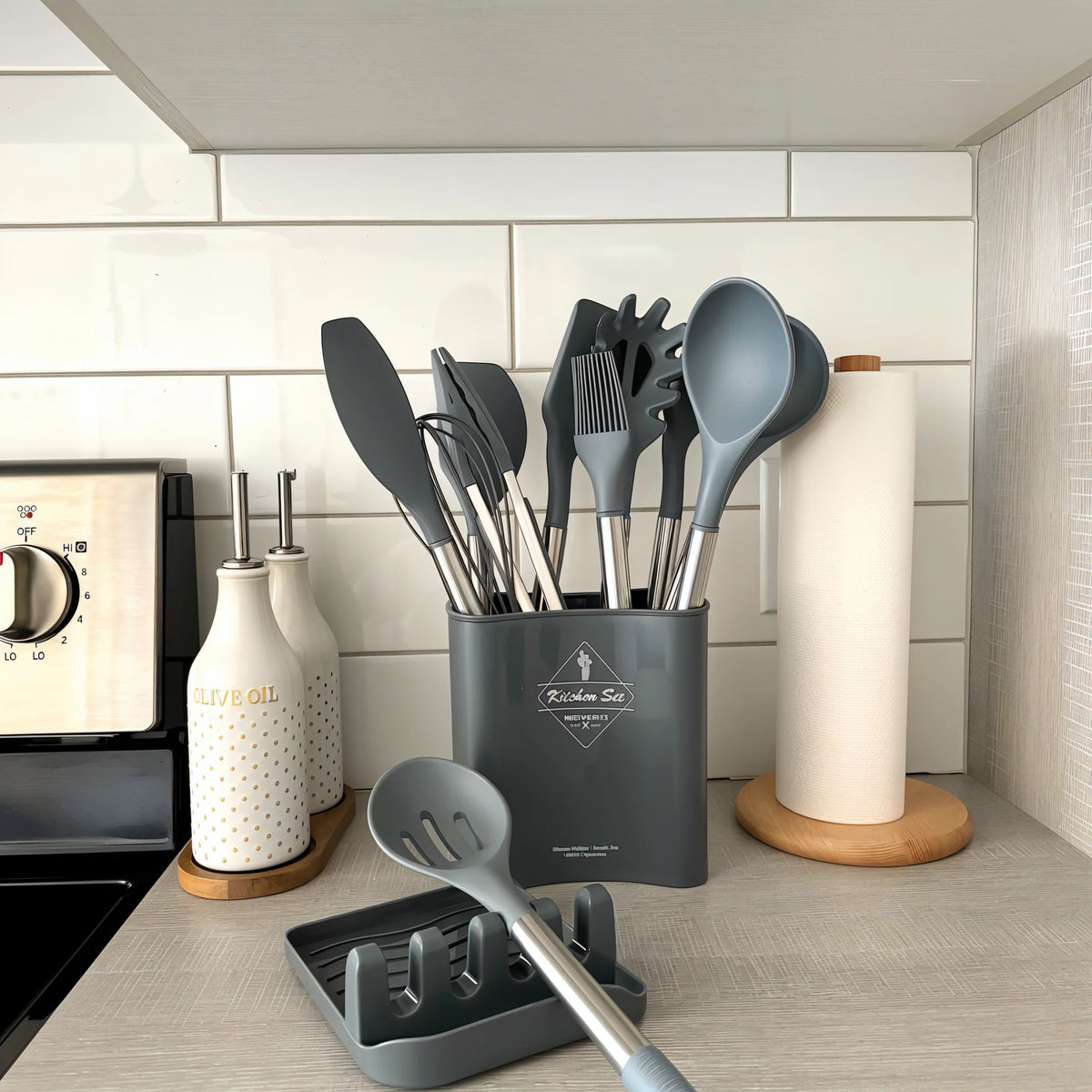 Kitchen Utensil Set 12-Piece Silicone Heads Stainless Steel Handles
