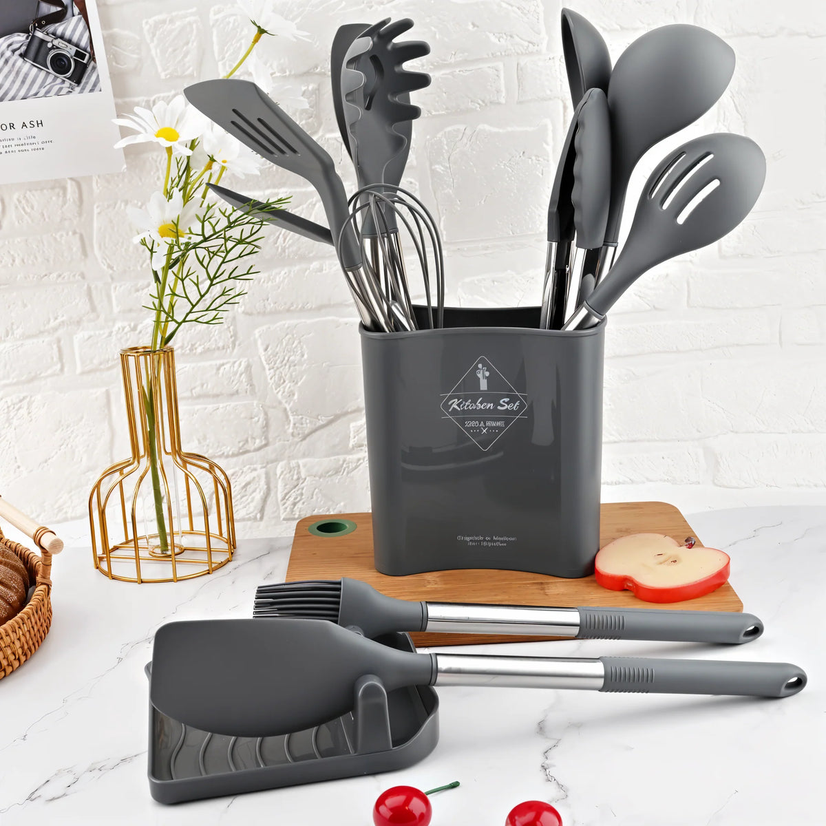 Kitchen Utensil Set 12-Piece Silicone Heads Stainless Steel Handles