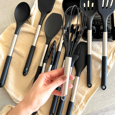 Kitchen Utensil Set 12-Piece Silicone Heads Stainless Steel Handles