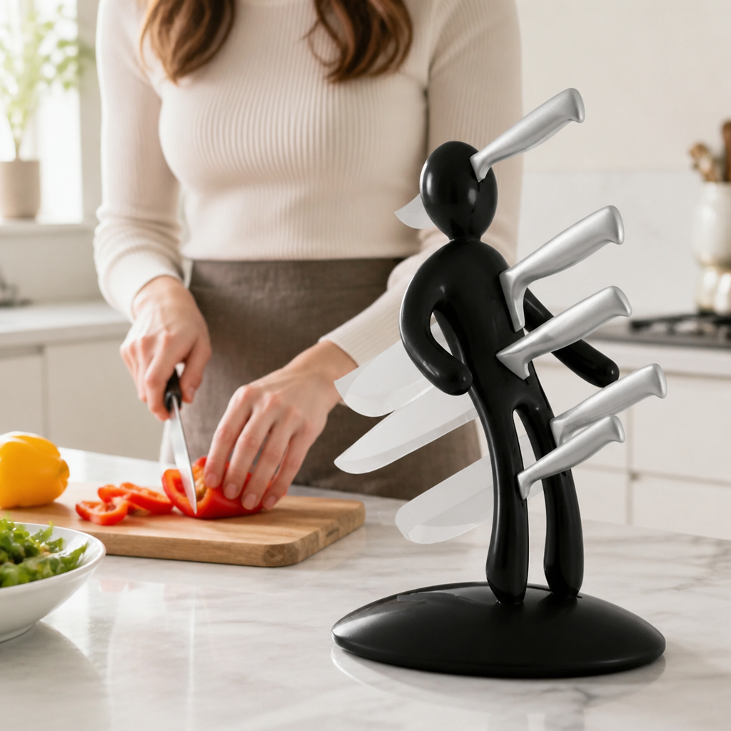 Knife Organizer Sculptural Humanoid Design Space-Saving Stainless Steel