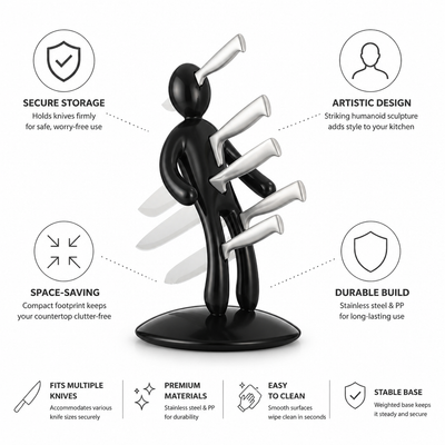 Knife Organizer Sculptural Humanoid Design Space-Saving Stainless Steel