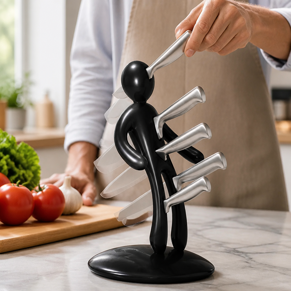 Knife Organizer Sculptural Humanoid Design Stainless Steel