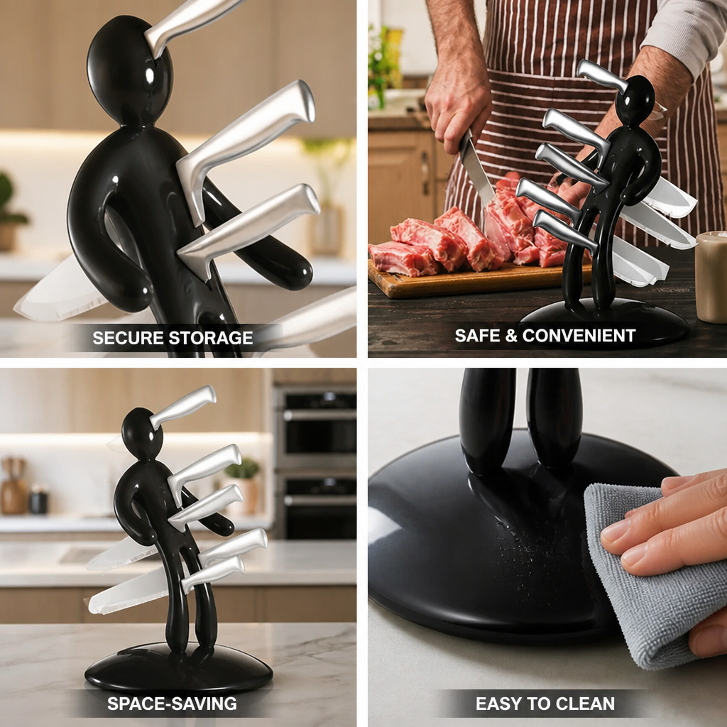Knife Organizer Sculptural Humanoid Design Stainless Steel