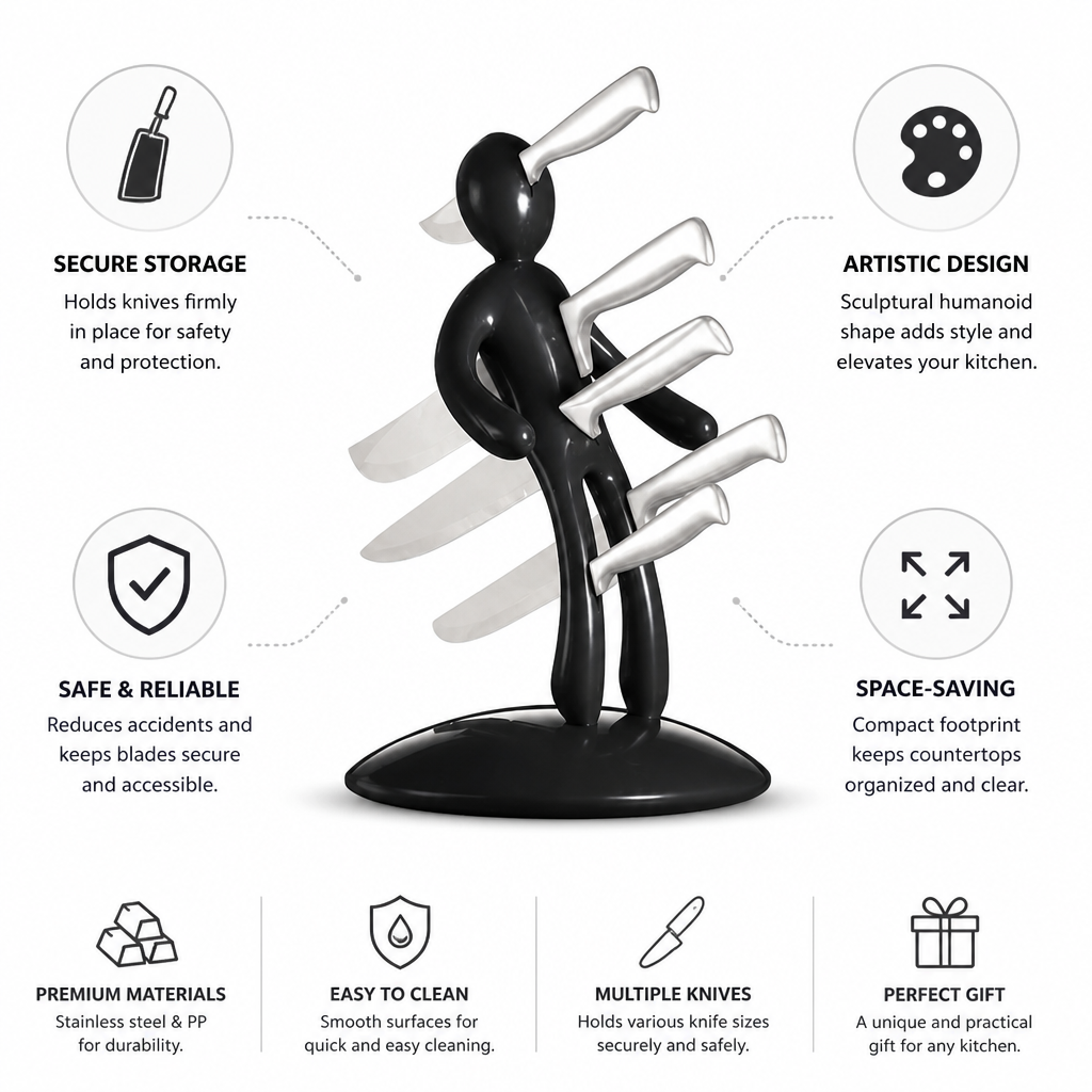 Knife Organizer Sculptural Humanoid Design Stainless Steel
