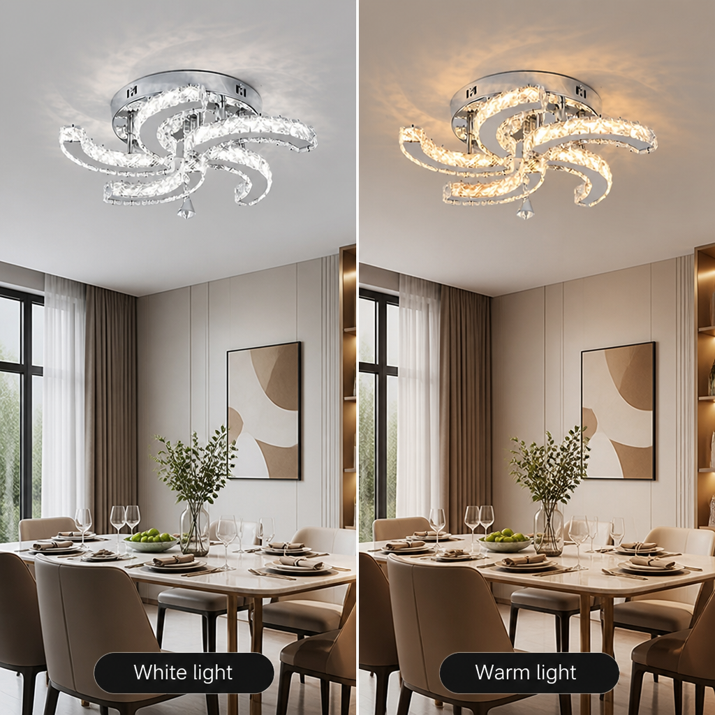 Modern Silver Crystal LED 5-Petal Flush Mount Ceiling Light