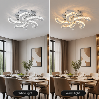 Modern Silver Crystal LED 5-Petal Flush Mount Ceiling Light