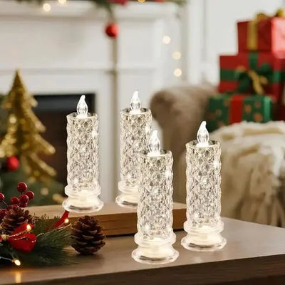 LED Candles Faceted Crystal-Look Flameless Set of 4