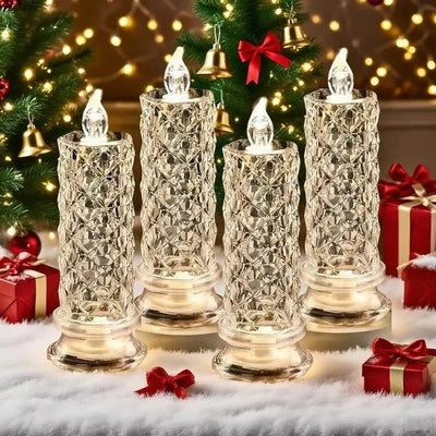 LED Candles Set of Four Faceted Crystal Battery Operated