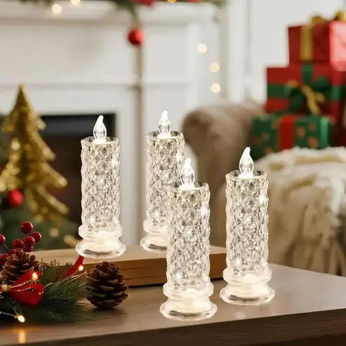 LED Candles Set of Four Faceted Crystal Battery Operated
