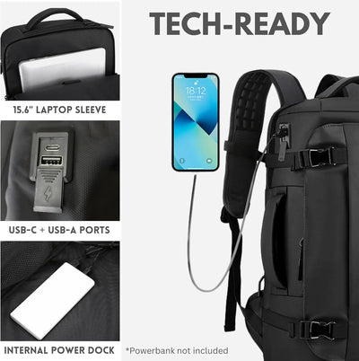 Laptop Backpack Waterproof 270-Degree Side Opening Ventilated Shoe Compartment