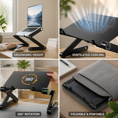 Laptop Stand Height-Adjustable & 360 Degree Ventilated Aluminum