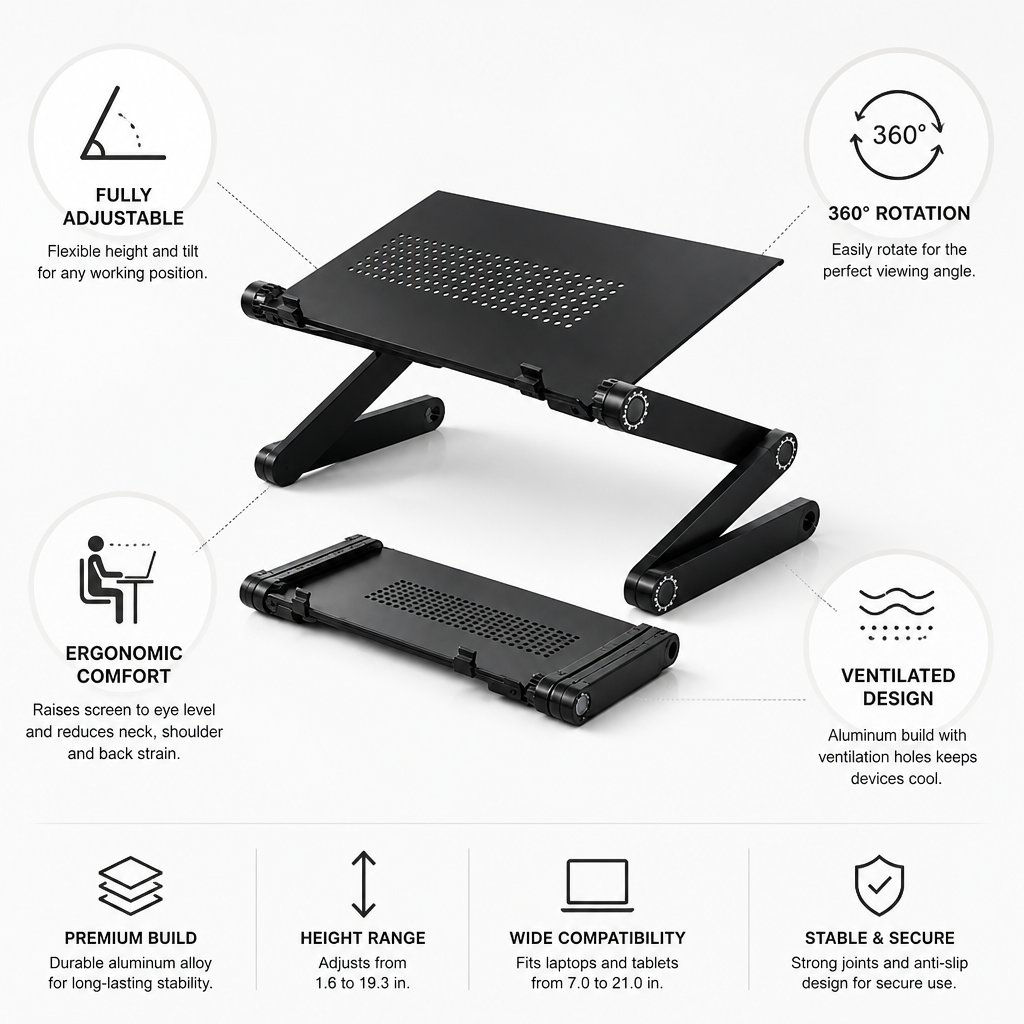 Laptop Stand Height-Adjustable & 360 Degree Ventilated Aluminum