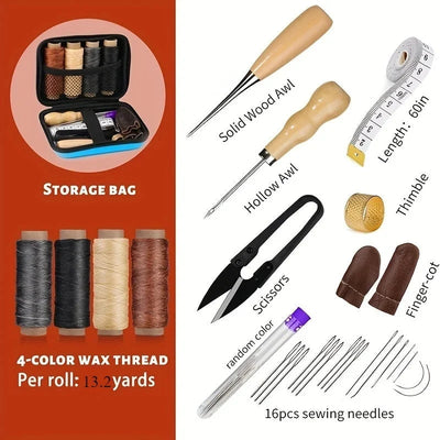 Leather Sewing Kit Waxed Tear-Resistant Thread & Durable Needles